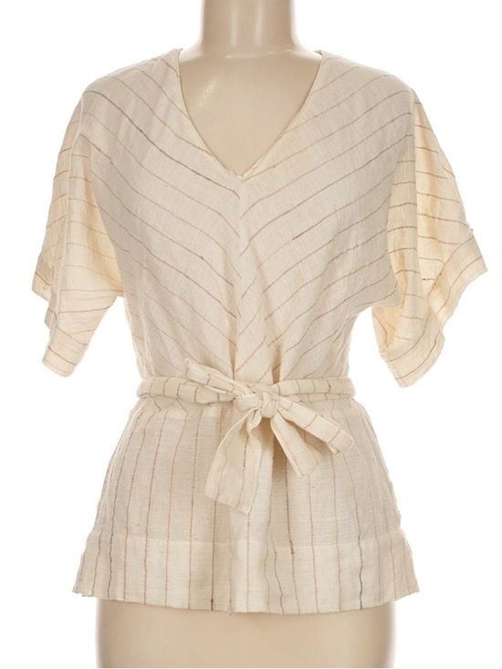 Mirth Tops - MIRTH Hand Made Cream Chevron Cotton Gauze Short Sleeve Top Size Medium